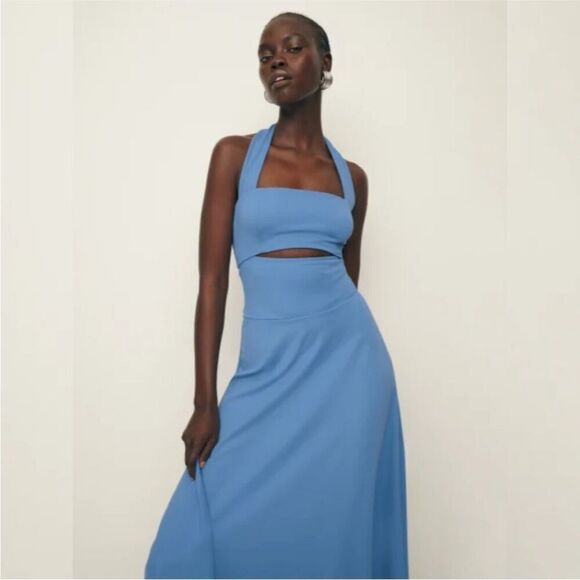 NWT Reformation Sonali Knit Dress in Sky Blue Sleeveless Midi Halter - Picture 5 of 14